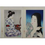 (lot of 2) Torii Kiyotada (=Kotondo) (Japanese 1900-1976), woodblock prints, bijin-ga, 'Combing' and