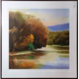 American School (20th century), Autumn Reflections, lithograph in colors, pencil signed indistinctly