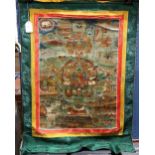 Himalayan painted thangka, Shakyamuni, holding a monk bowl to the left hand and in earth witness