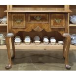 Chippendale style lowboy, the three drawer case rising on cabriole legs, 29.5"h x 33"w x 18"d