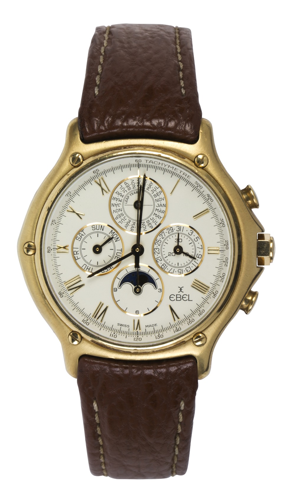 Ebel Perpetual Calendar Chronograph 18k yellow gold wristwatch Dial: round, ivory, black Arabic
