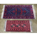 (lot of 2) Associated carpet group consisting of an Afghan Belouch, and Turkomen, largest 4'11"x 2'