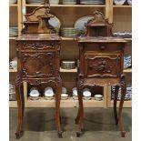 (lot of 2) Victorian bedside tables, each having a carved backsplash, continuing to the shaped