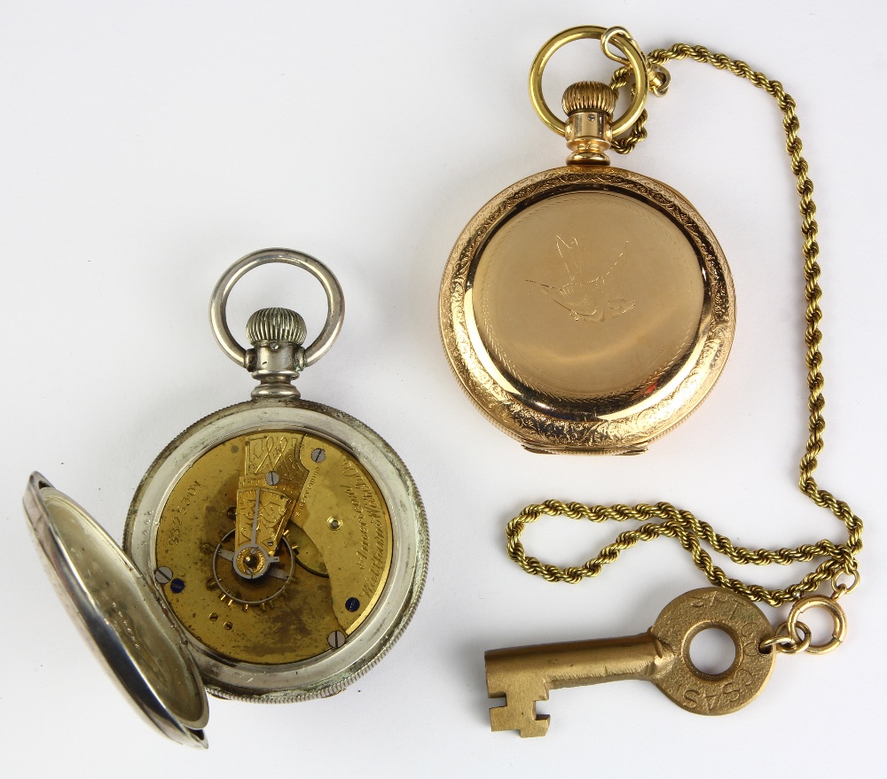 (Lot of 2) Metal and gold-filled pocket watches Including one Rockford gold-filled hunting case - Image 2 of 2