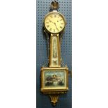 American Federal style banjo clock, the reverse painted inset glass panels with polychrome and