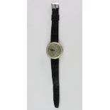 Silver and metal wristwatch Dial: US 1880, $1 silver Morgan coin form, black alpha hands Movement: