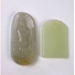 (lot of 2) Chinese jade/hardstone plaques: one of rectangular clouds with ruyi clouds on top; the