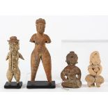 (lot of 4) Pre-Columbian fertility figures, consisiting of an Olmec style standing male figure, 6"h,