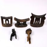 (lot of 5) African tribal articles, consisting of (3) headrests (2) from Sudan, the shortest from