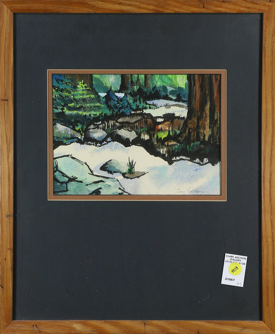 Wooded Snow Scene, watercolor and ink on paper, signed "Tom Collins" lower right, 20th century,