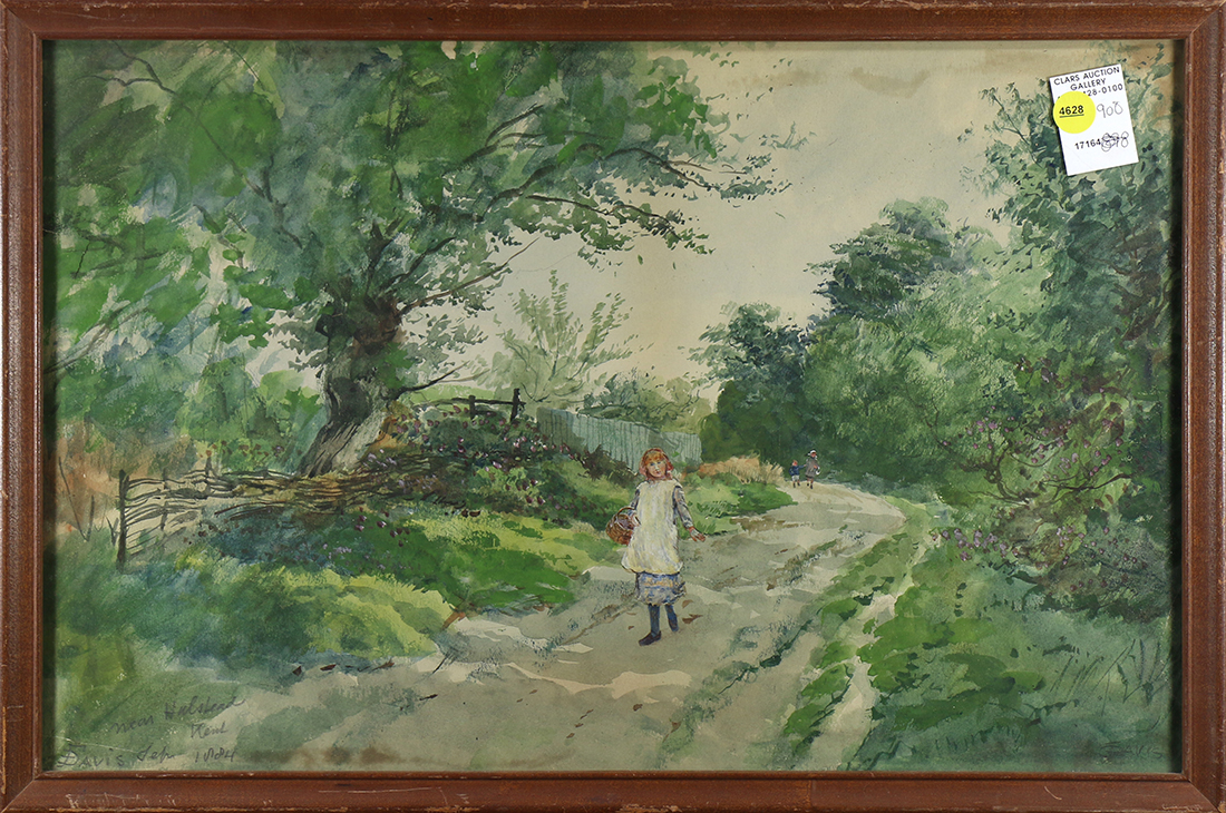 "Near Halstead, Kent," 1884, watercolor, signed "Davis", dated and titled lower left, overall (
