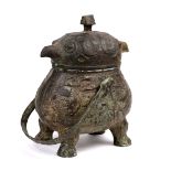 Chinese archaistic bronze 'you' vessel, the lid in the form of a two headed bird, and with a