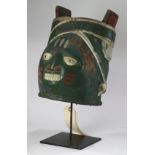 Gelede society, Yoruba people, Nigeria decorative painted and carved wood mask, executed in green,