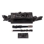 (lot of 4) Dayak-style tribal tattoo kit, consisting of a container or box, (2) tattoo implements,