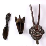 (lot of 3) Ethnographic tribal mask group, consisting of a Dan tribe style feast ladle, 20"l; a