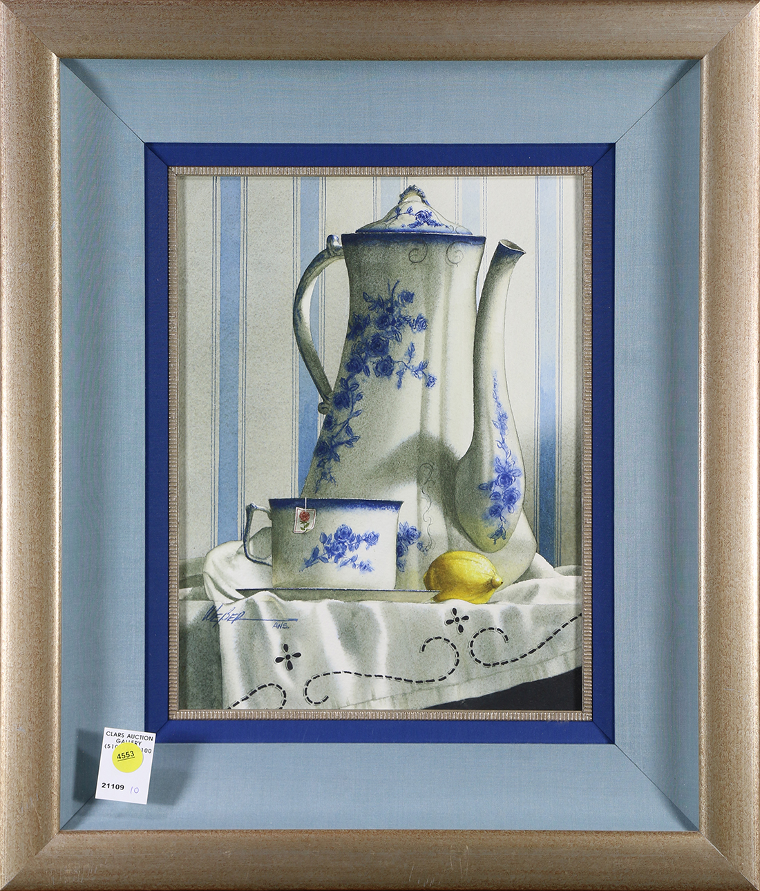 Michael J. Weber (American, b. 1941), "Teapot and Lemons," 1996, watercolor, signed lower left,