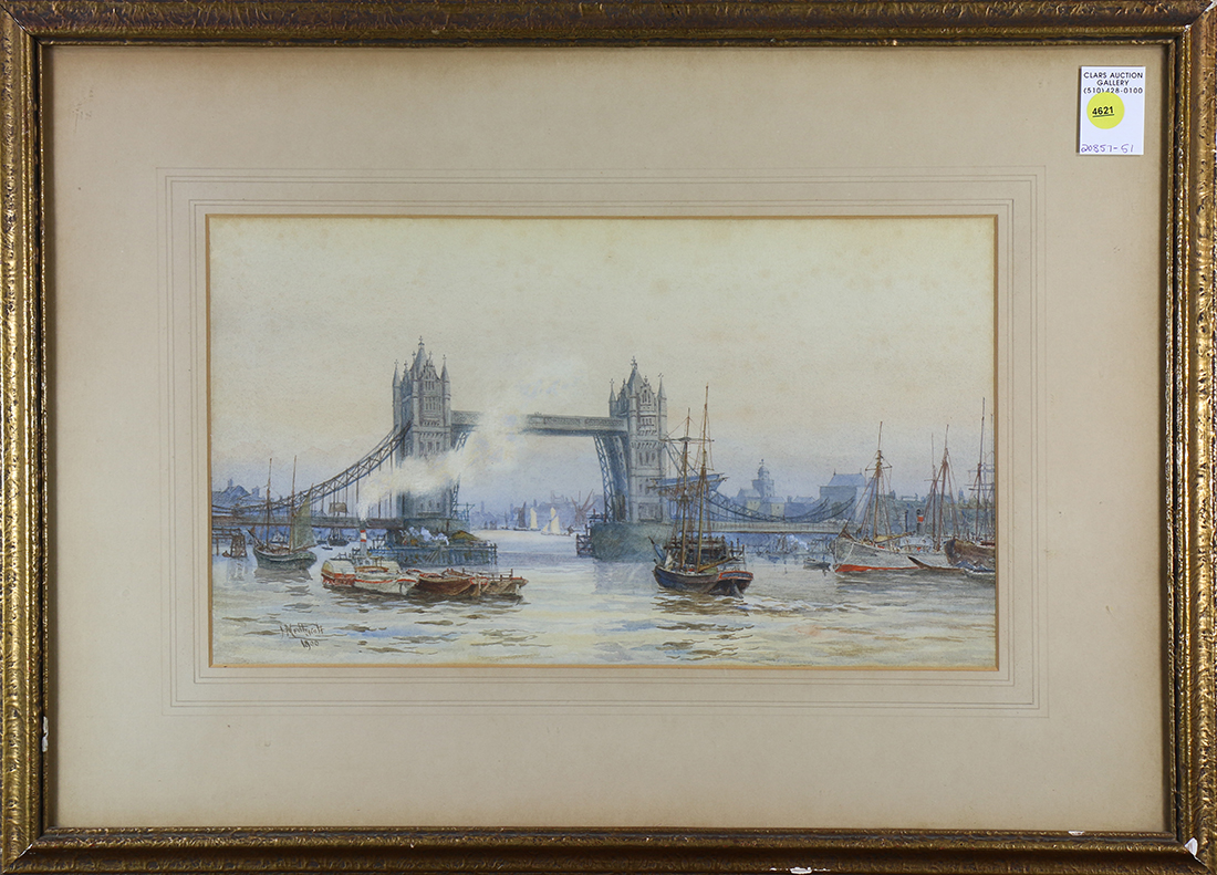 Sir Hubert Medlycott (British, 1841-1920), Tower Bridge, 1900, watercolor, signed and dated lower