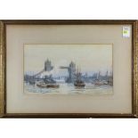 Sir Hubert Medlycott (British, 1841-1920), Tower Bridge, 1900, watercolor, signed and dated lower