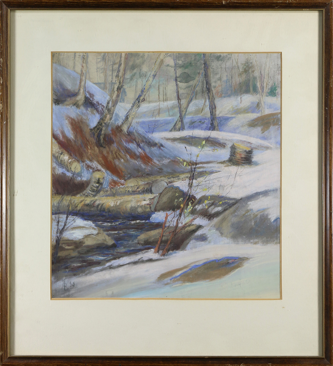 Winfred D. Lewis (American, 20th century), Wooded Snow Scene, 1935, gouache, initialed/monogrammed