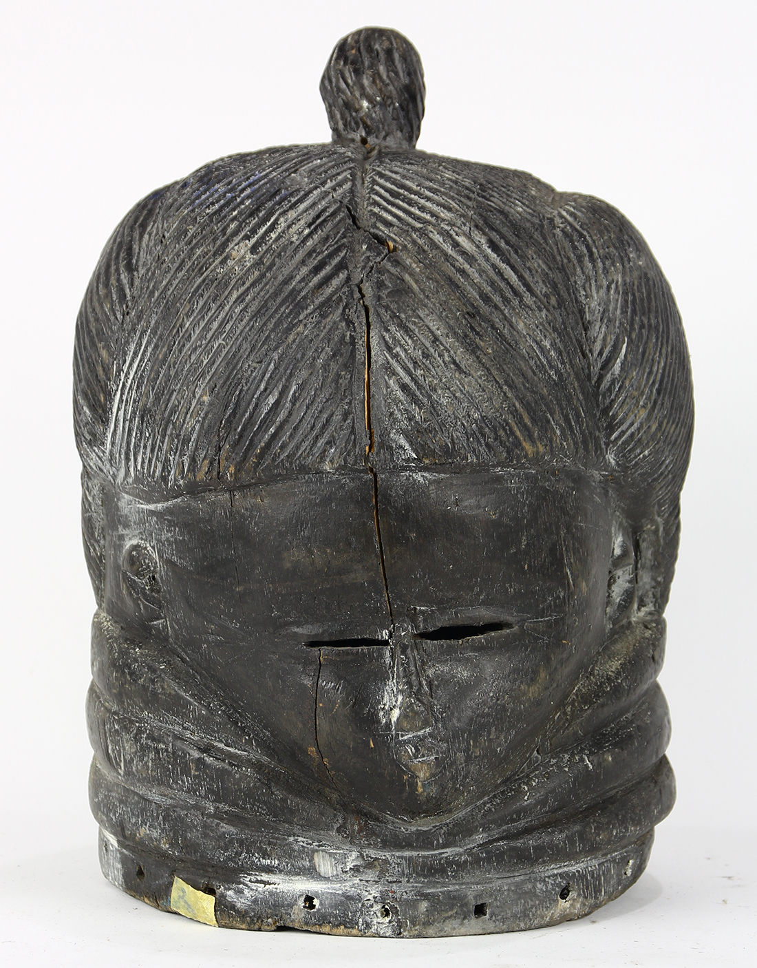 Mende people, Liberia and Sierra Leone, helmet mask, Janus with two faces, 14"h x 9.5"w - Image 2 of 3