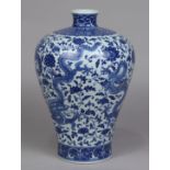 Chinese blue-and-white porcelain meiping vase, decorated with dragons meandering amid floral