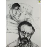 Sigmund Abeles (American b. 1934), Self-Portrait with Glasses and Model, 1984, lithograph, pencil