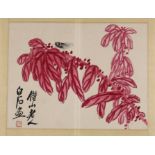 Manner of Qi Baishi (Chinese, 1864-1957), Amaranth and Insect, ink and color on paper double page