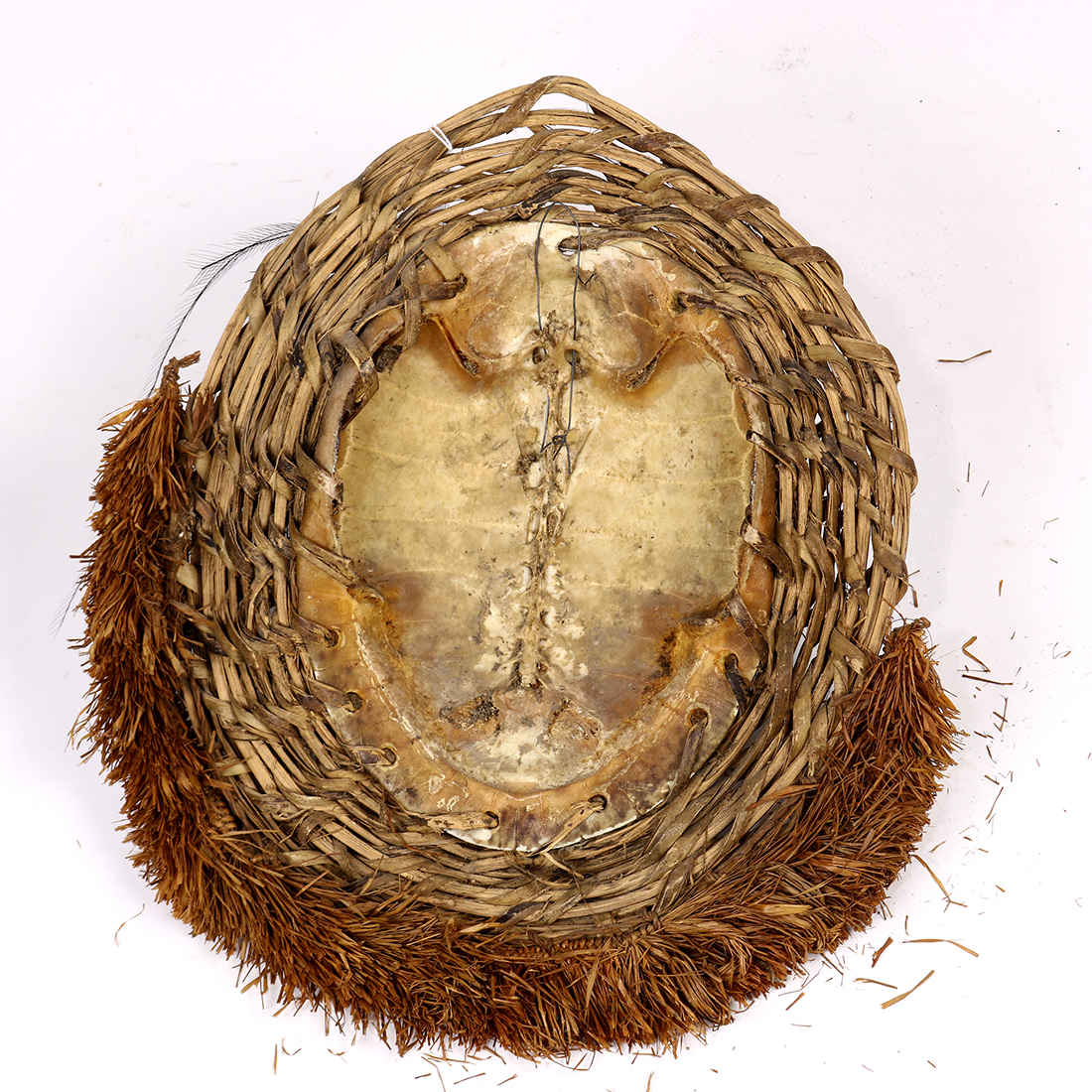 Papua New Guinea decorative mask, with cowrie shell eyes and a woven halo and raffia beard, 13"h x - Image 2 of 2