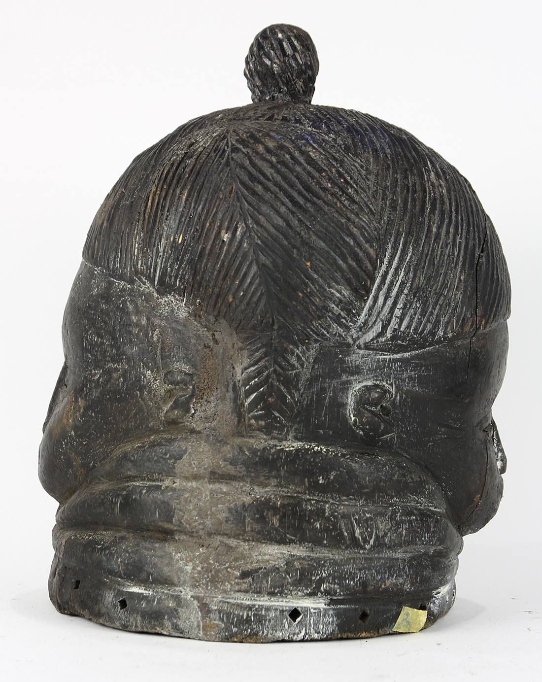 Mende people, Liberia and Sierra Leone, helmet mask, Janus with two faces, 14"h x 9.5"w