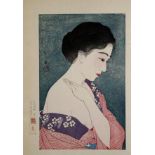 (lot of 2) Torii Kiyotada (=Kotondo) (Japanese,1900-1976), woodblock prints, bijin-ga, 'Geisha,