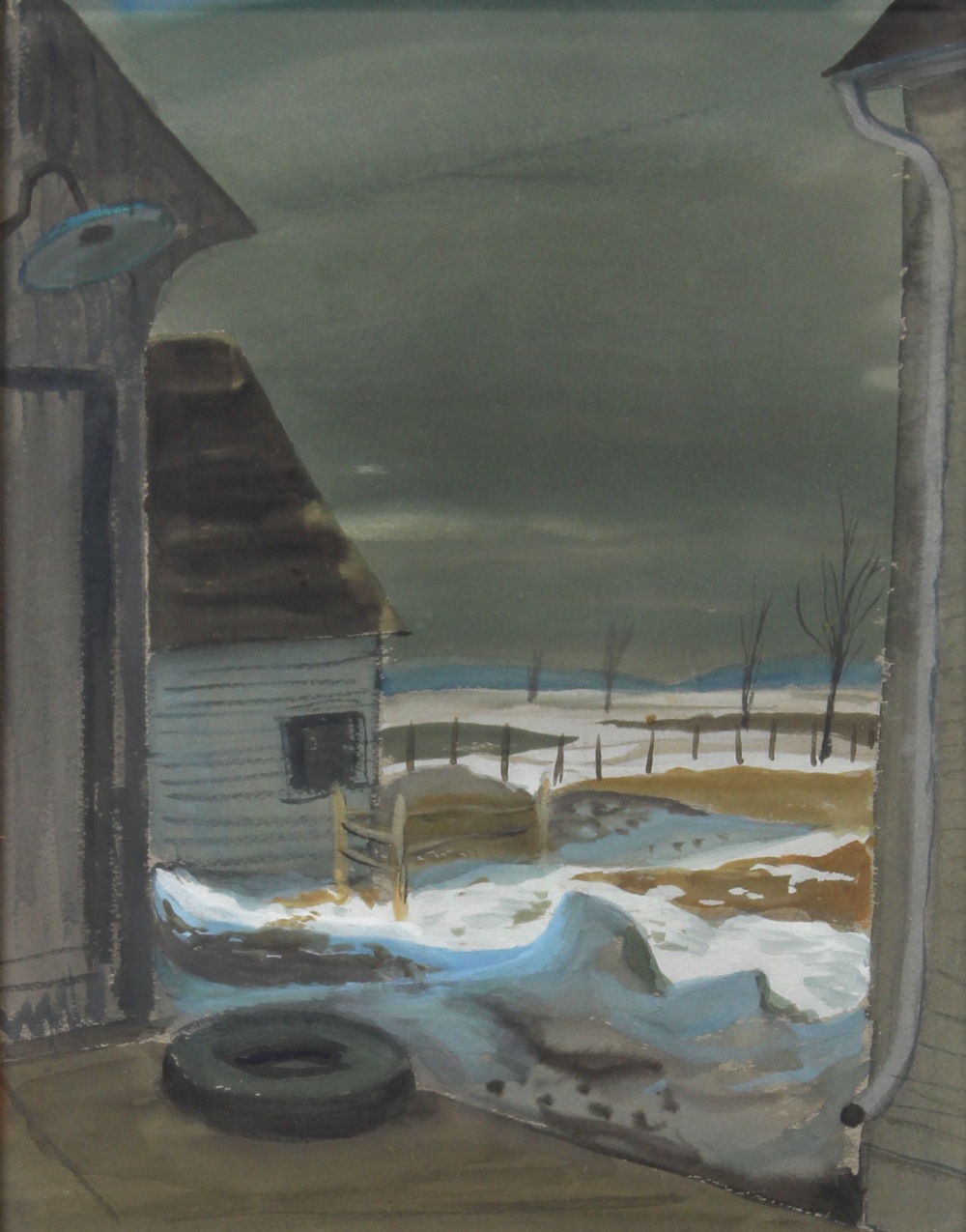 Philip Henry Howard Surrey, (Canadian, 1910-1990), Backyard Snow Scene, watercolor and gouache,