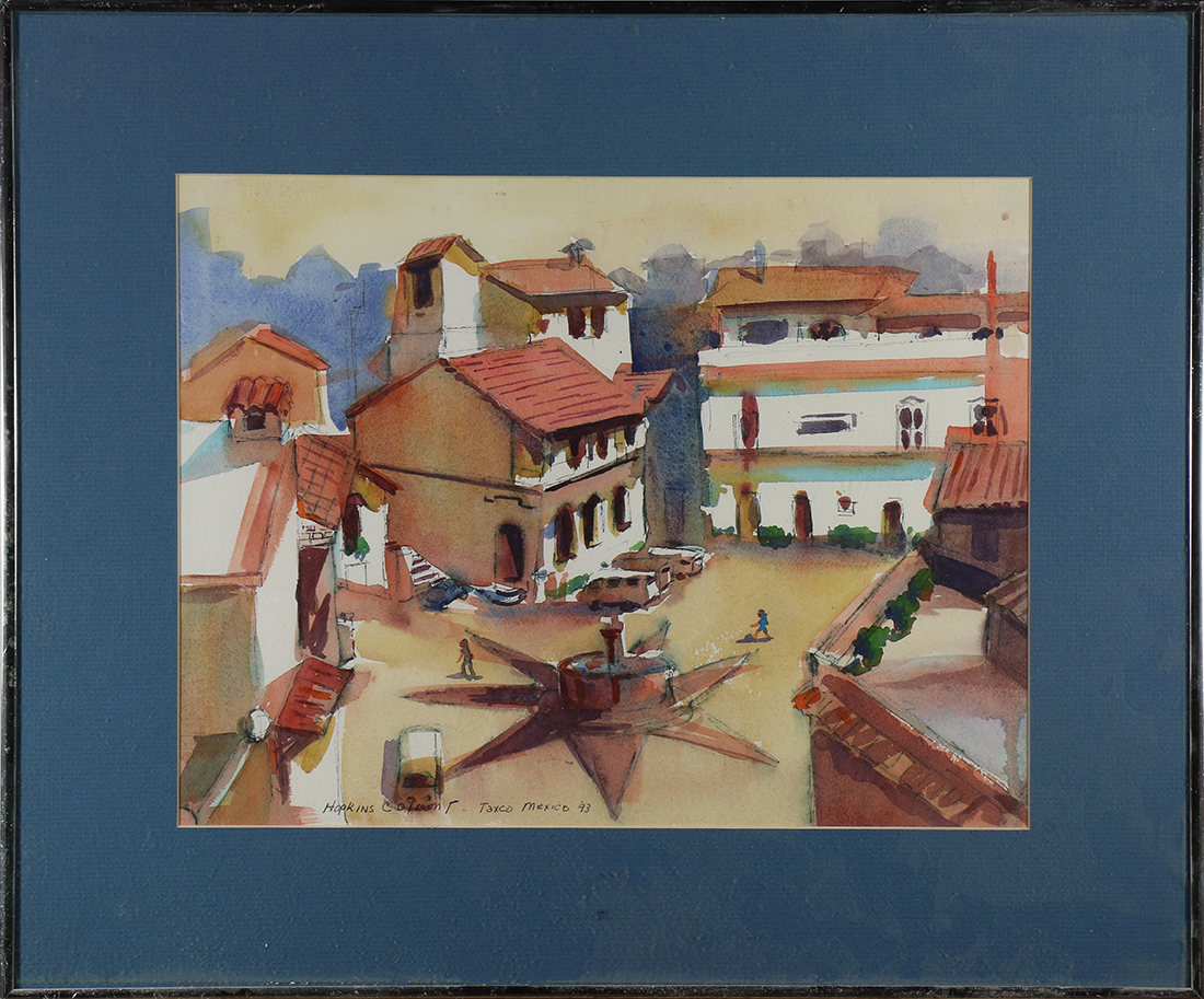 Hopkins Colmant (American, 20th century), "Taxco Mexico," 1993, watercolor, signed, titled and dated