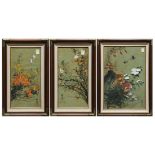 (lot of 3) Chiu Weng (Chinese, 20th century), Birds and Flowers, ink and color on paper, each signed