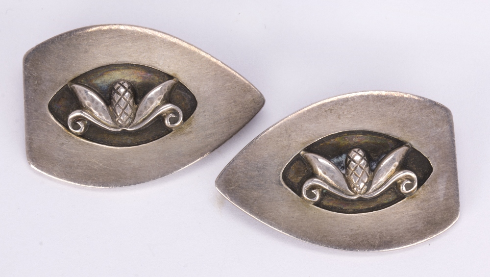 Pair of Georg Jensen sterling silver brooches Each brooch centers a corn cob on opened husks
