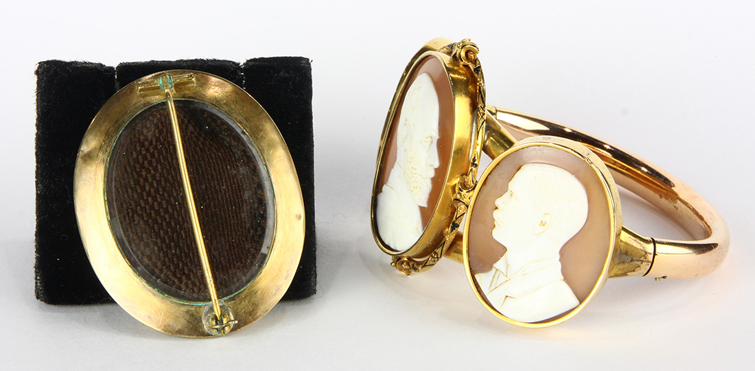 (Lot of 2) Shell cameo, enamel, hair and gold-filled jewelry Including 1) Victorian bracelet, - Image 3 of 4