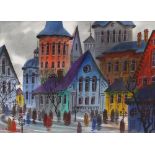 Anatol Krasnansky (American/Russian, b. 1930), "Street of Prague," watercolor, signed lower left,