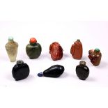 (lot of 8) Chinese snuff bottles, consisting of stone and glass, three of melon form, three plain,