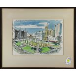 "Palace of Fine Arts" and "Union Square," 1961/1962, watercolors and ink on paper, each signed