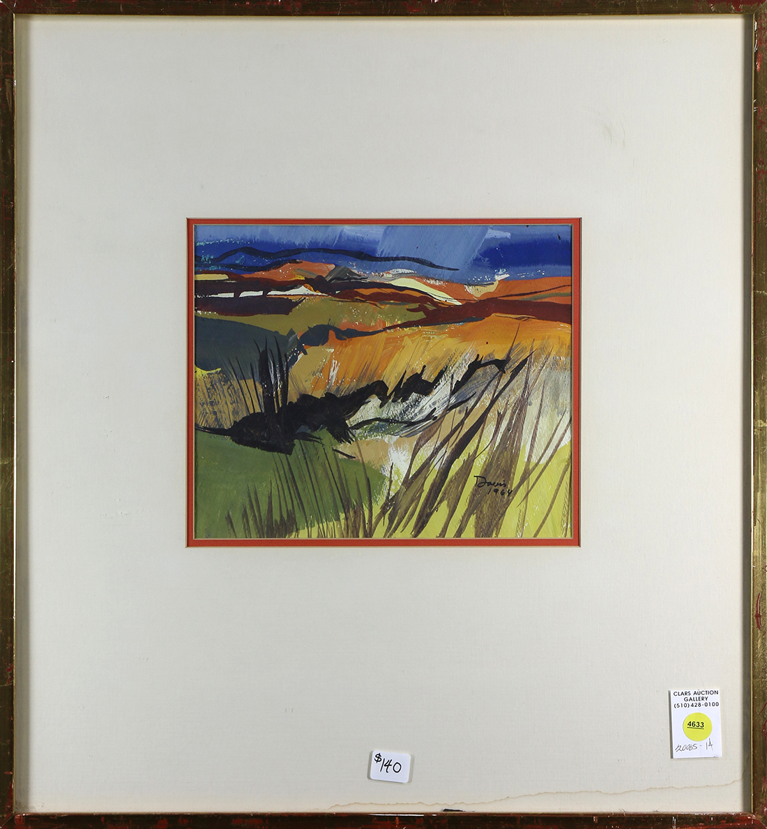 Abstract (Seaside Dunes), 1964, watercolor, signed "Davis" and dated lower right, overall (with