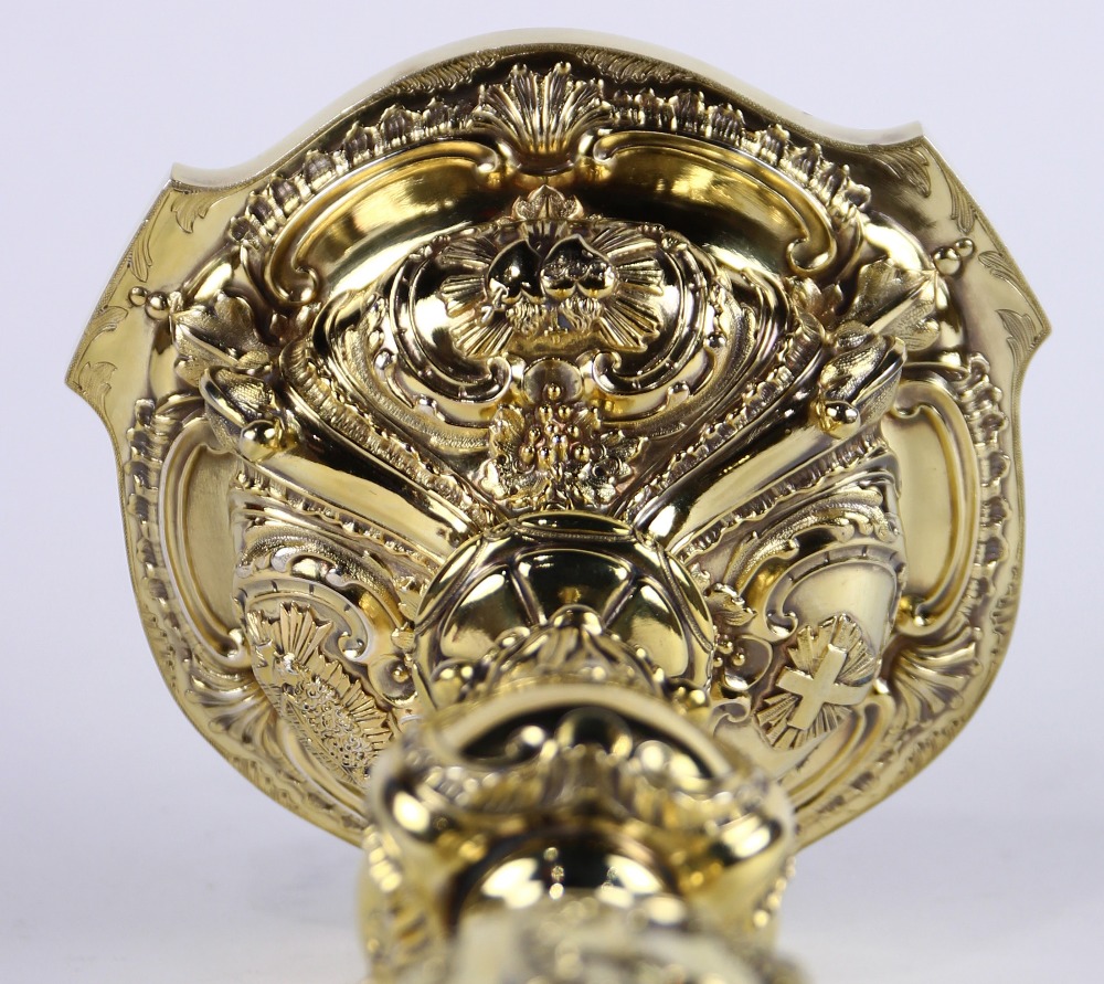 French gilt sterling silver ecclesiastical chalice, having a cup with a flaring lip, the body - Image 2 of 5