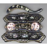 (lot of 2) Victorian Chinoiserie lacquer desk set, having mother-of-pearl and abalone inlay with