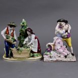 (lot of 2) Continental porcelain figural sculptures, one depicting a courting couple with a basket