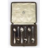 (lot of 6) English sterling silver demitasse spoons, London 1924, 4 ¼ "l; accompanied by original