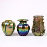 (lot of 3) Lundberg Studios art glass group, one having an oil spot exterior with an iridescent gold