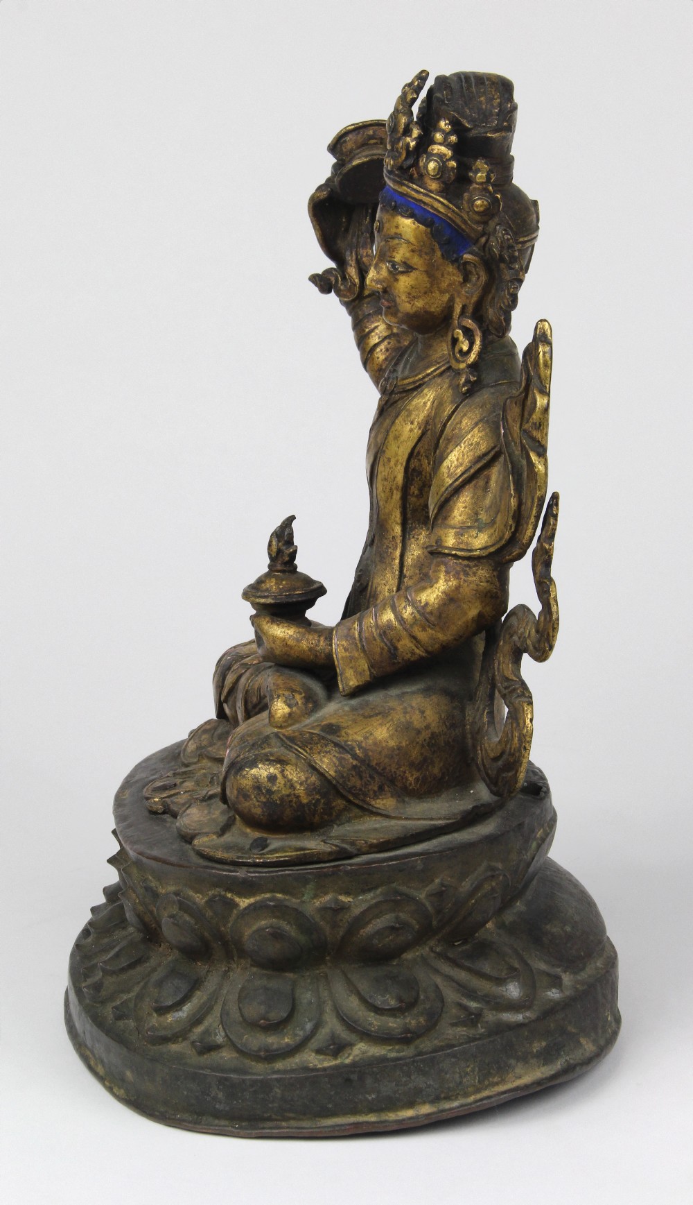 Himalayan gilt bronze bodhisattva, 19th century, with blue hair topped with a five-point diadem, - Image 2 of 6