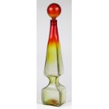 Wayne Husted Blenko Obelisk decanter, executed in tangerine, in the form of a chess pawn in orange/