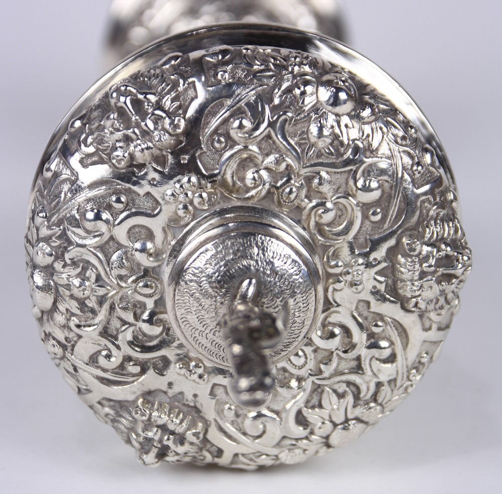 Austro-Hungarian covered silver wine goblet circa 1880, the conforming repousse lid surmounted by - Image 8 of 9