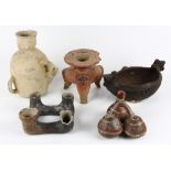 (lot of 8) Pre-Columbian ceremonial ceramic vessels, tallest, 9"h, together with Pre-Columbian,