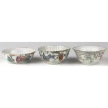 (lot of 3) Chinese enameled porcelain bowls: the first, featuring a mountain landscape; the