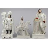 (lot of 3) English Staffordshire figural group, consisting of a stately mounted rider, William